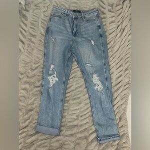 Hollister Ultra High-Rise Ripped Light Wash Mom Jeans